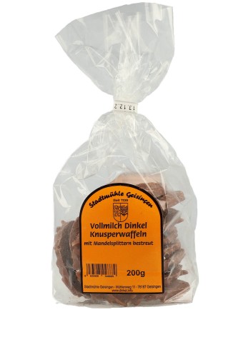 Wafle orkiszowe z czekoladą mleczną i migdałami 150g